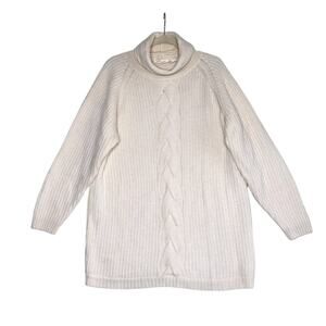 APART Turtleneck Lambwool Blend Rib Knit Sweater Tunic Sz M Cream Holiday Cozy